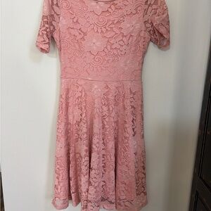 Soft Pink Lace Midi Dress with Feminine Fit